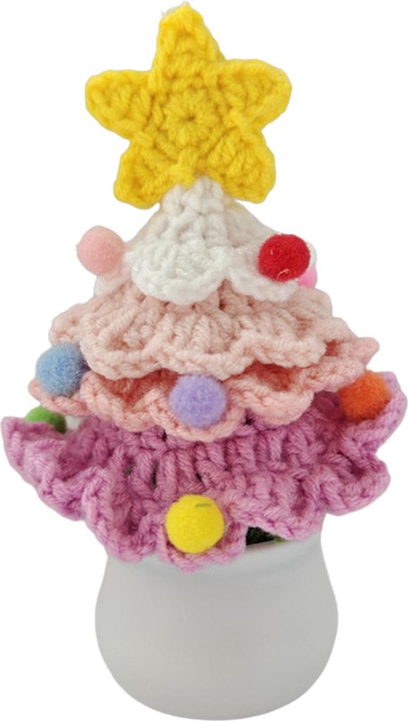 Weihnachtsschmuck aus Garn, leuchtende Farben, sternförmiger Weihnachtsbaum, gestrickte Baumdekoration, Heimparty, festlicher Akzent