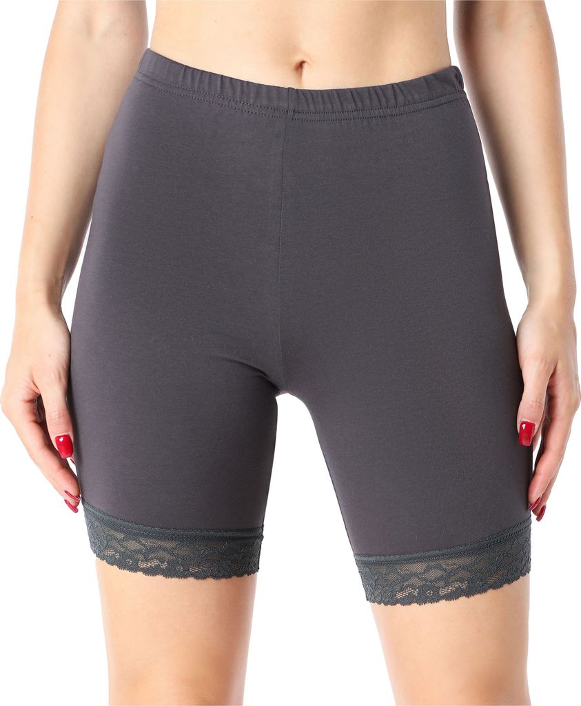 Bellivalini Damen Kurze Leggings aus Baumwolle mit Spitze BLV50-225 (Graphit, L)
