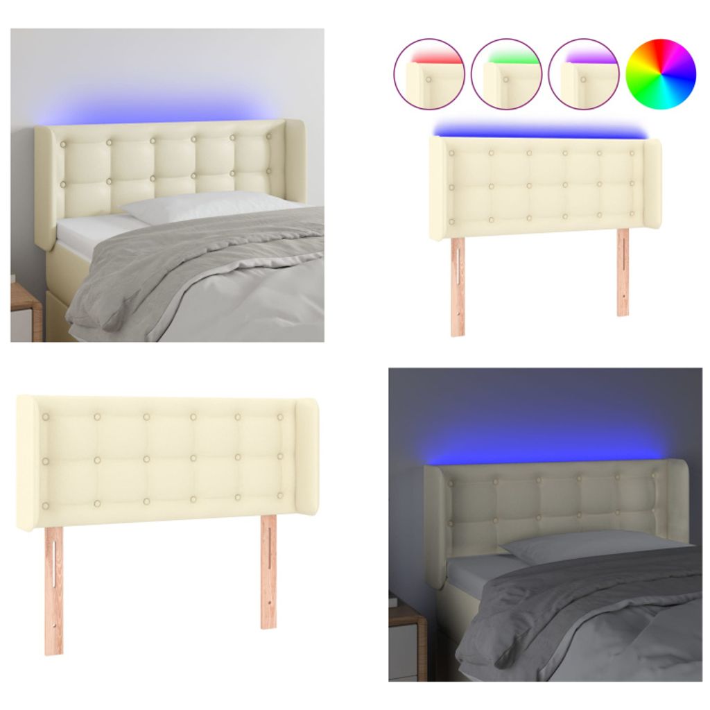 vidaXL LED Kopfteil Creme 93x16x78/88 cm Kunstleder - LED Kopfteil - LED Kopfteile - Kopfteil - Bett-Kopfteil