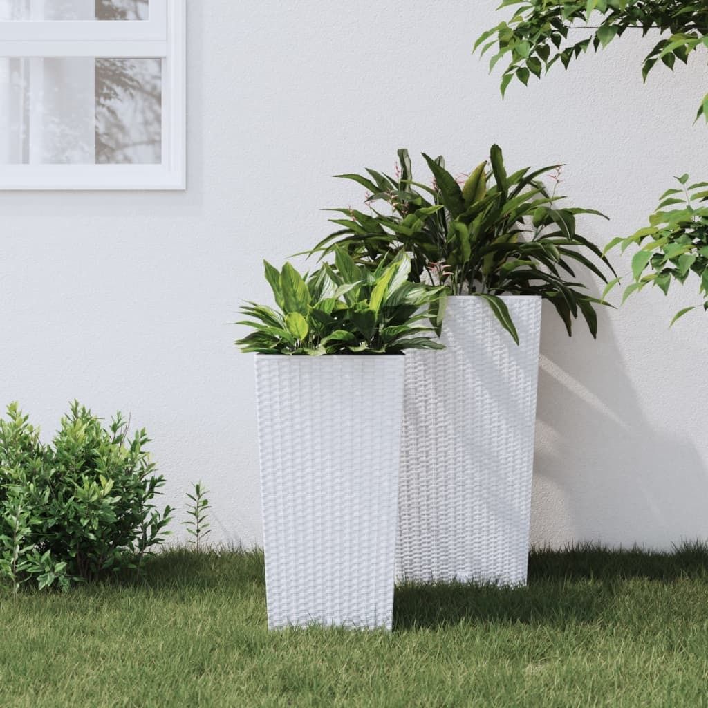 The Living Store Pflanzkübel mit herausnehmbaren Einsatz Weiß 11/26,5L PP-Rattan