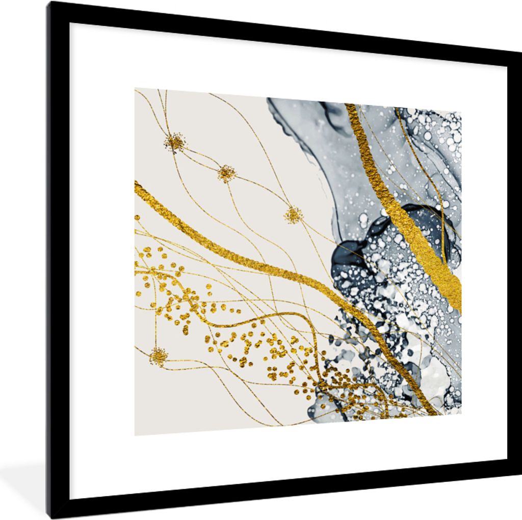 MuchoWow MuchoWow Gerahmtes Poster Abstrakt - Gold - Natur - Kunst 40x40 cm - Poster mit zchwarzem Bilderrahmen - Poster - Plakat im Rahmen