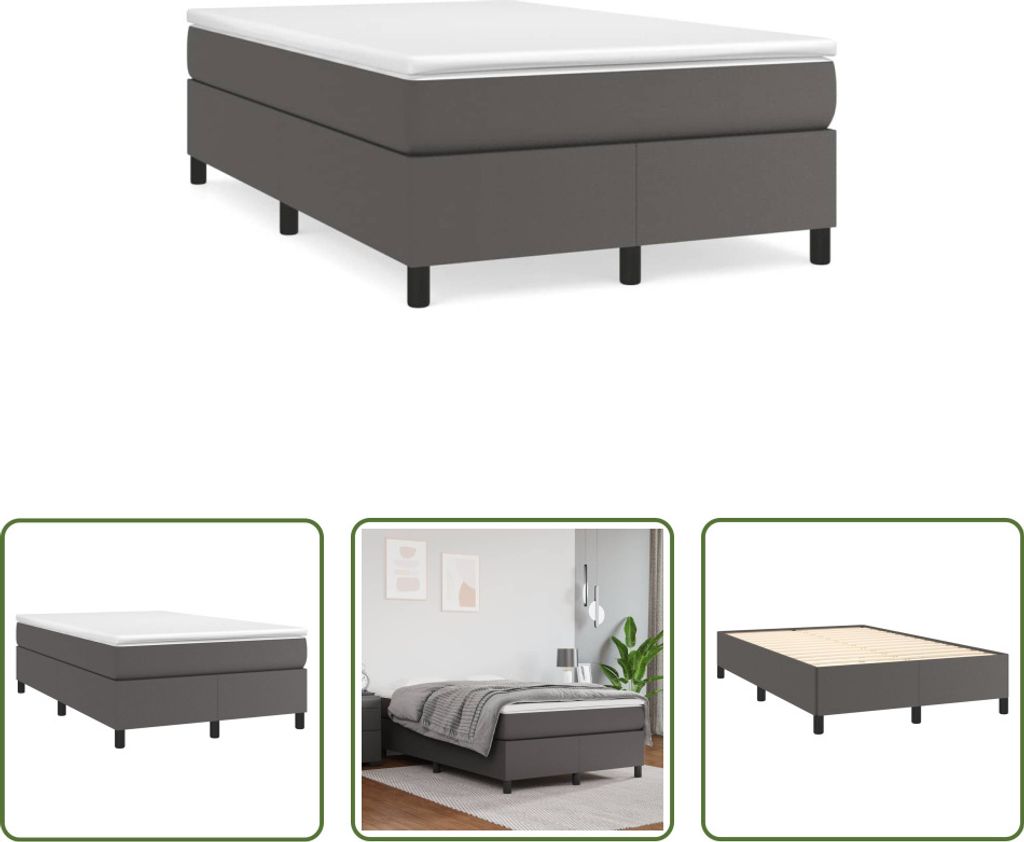 The Living Store Boxspringbett mit Matratze Grau 120x190 cm Kunstleder