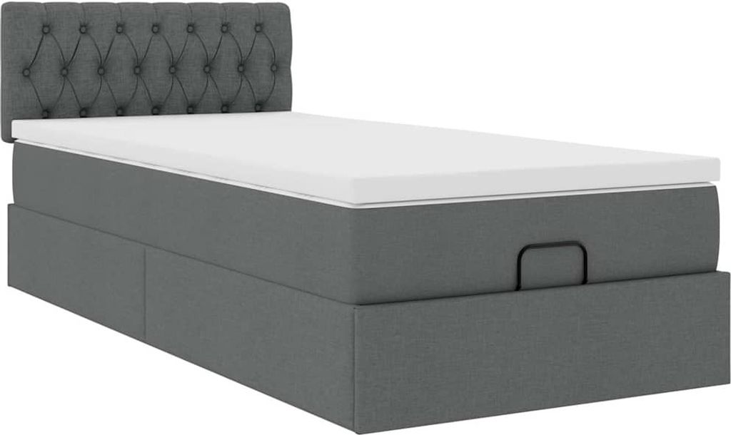 "im Sonderangebot"Ottoman-Bett - Einzelbett/Jugendbett mit Lattenrost - mit Matratze Dunkelgrau 90x190cm Stoff - Klassische Betten DEMöbel648972
