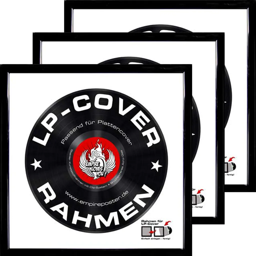 Set 3 Cornici per Vinili LP 33 Giri Nere - Espositore Disco Rimovibile