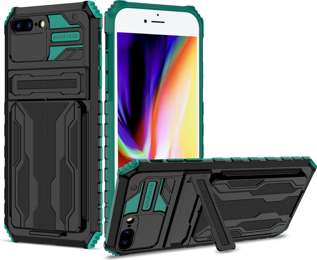 iPhone 8 Plus Hülle, Hybrid Robust Schutz Stoßfest Schutzhülle mit Kartenhalter Ständer für iPhone 7 Plus / 8 Plus Grün
