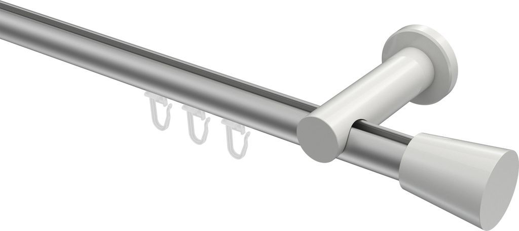 Interdeco Innenlaufstange / Gardinenstange mit Innenlauf Silbergrau / Weiß, Typ Platon Sitra (Konus), 20 mm Ø 1-läufig, 520 cm