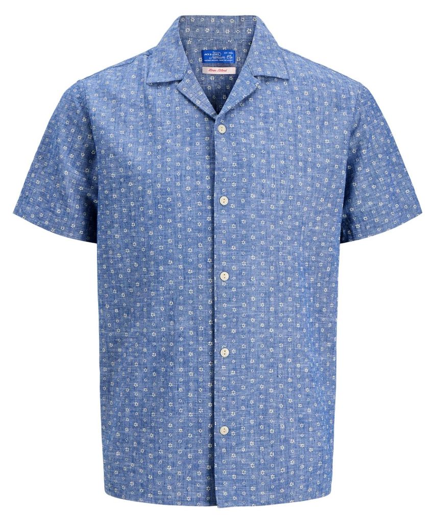 JACK & JONES Herren Hemd Blusummer Linen Blend All-over-Print Shirt