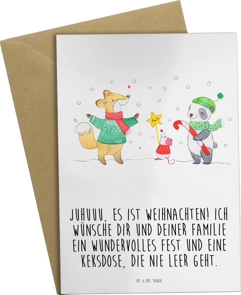 Mr. & Mrs. Panda babykarte Winter Weihnachtsfreude - Weiß - Geschenk, Fuchs, osterkarten, weihnachtskarten, Weihnachtsmann, Weihnachten, Tannenbau...