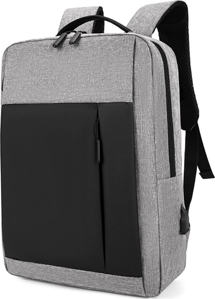 15,6-Zoll-Laptop- und Tablet-Rucksack, wasserdicht, gewichtsreduzierende Schultergurte, reflektierendes Streifendesign, USB-Ladeanschluss, Grau