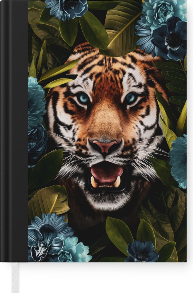 MuchoWow Notizbuch Tagebuch Haushaltsbuch Notebook A5 Tiger - Blätter - Blau - Notizblock - Notizheft - Notebook - Schreibblock - Papier