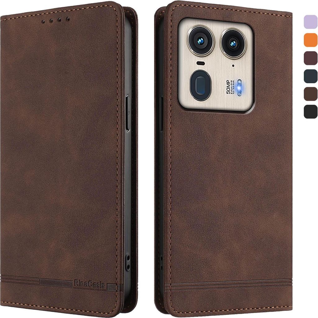 Hülle für Motorola Edge 50 Ultra, Retro Kunstleder Ständer Klapphülle mit Kartenfächer und Magnetische Braun