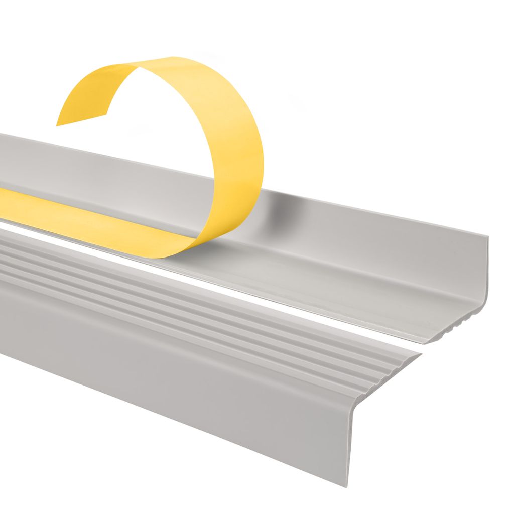 QUEST Treppenkantenprofil Selbstklebend 25x40mm, 1,65m, Kunststoff PVC, Antirutsch-Profil, Stufenkantenprofil Treppenleiste ND, hellgrau