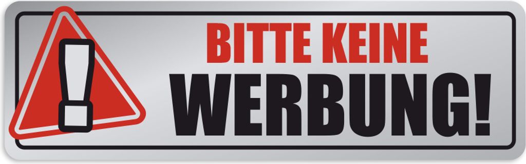 Keine Werbung - Aufkleber - Bitte Achtung 1x Chrome-Optik - für Briefkasten - Zeitungsrolle - Letterbox 68x22 mm
