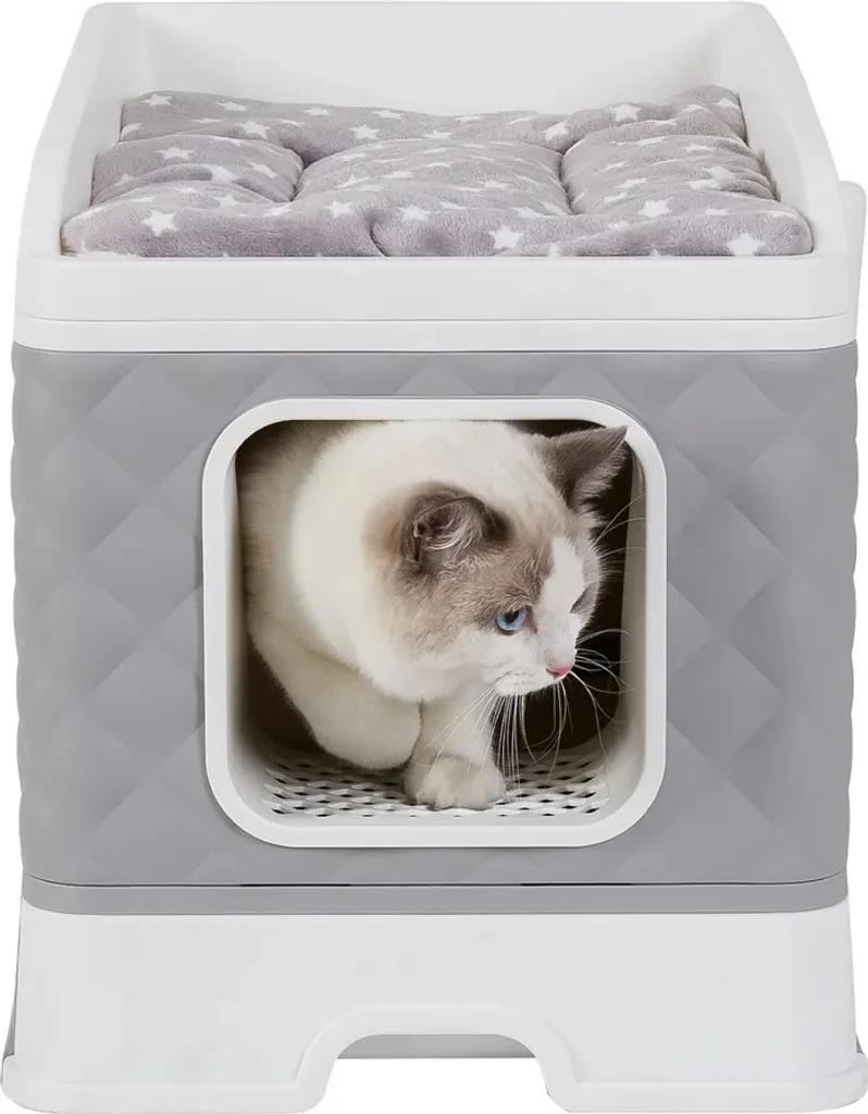 Recinto Lettiera Gatti Grigio Design Doppia Entrata con Letto Imbottito