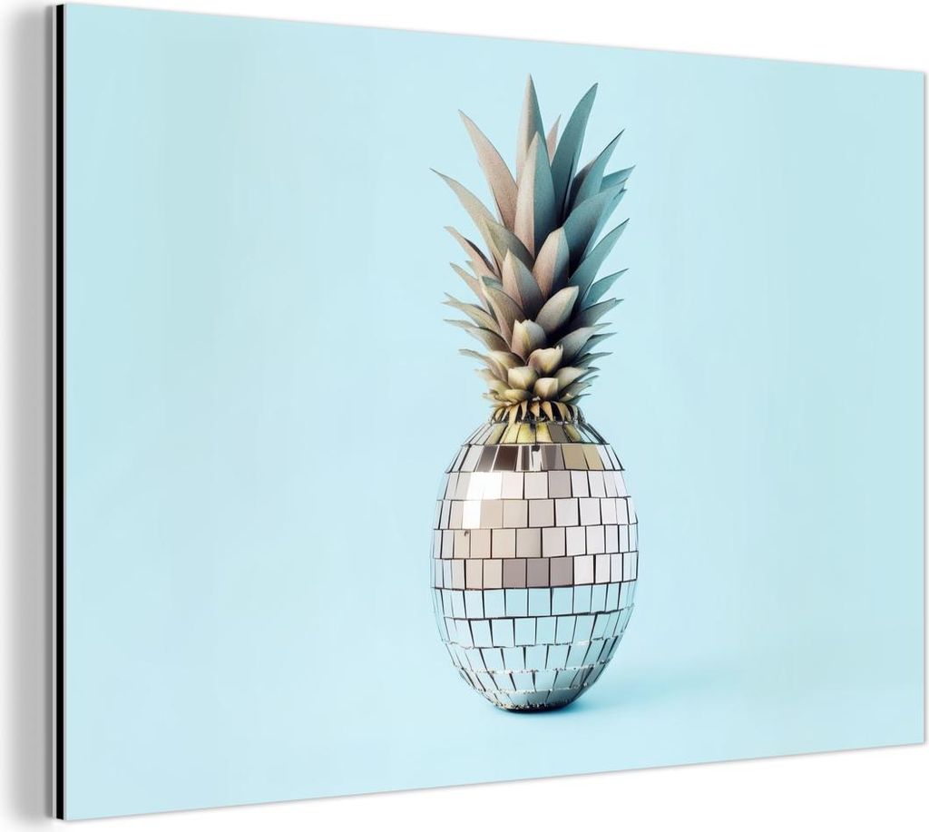 MuchoWow Wanddekoration Metall Metallbild Wandkunst 150x100 cm Blau - Ananas - Disco - Discoball MuchoWow Aluminium Gemälde - Alu Dibond Bild