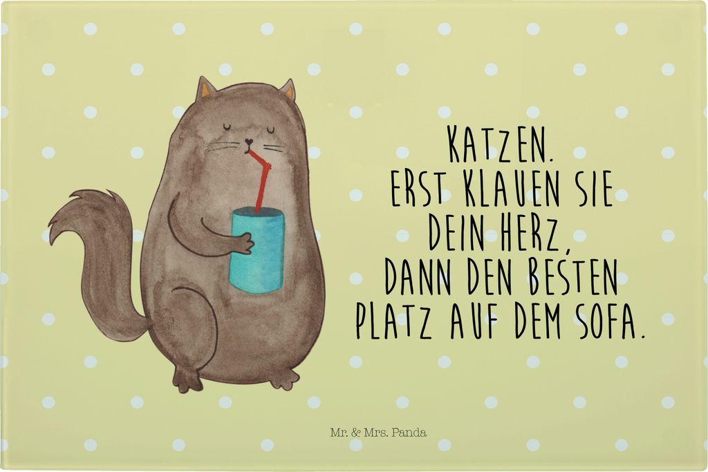 Mr. & Mrs. Panda Frühstücksbrett Katze Dose - Gelb Pastell - Geschenk, Herz, Design Schneidebrett, Cat, Vesperplatte, Katzen, Hackbrett, Servierp...