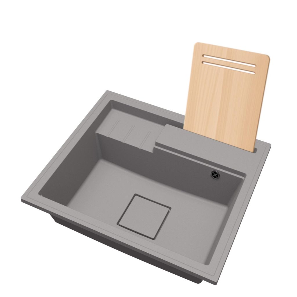 Granitspüle Einbeck Elite 6052 – Grau – Schwarzer Siphon – inkl. Schneidebrett