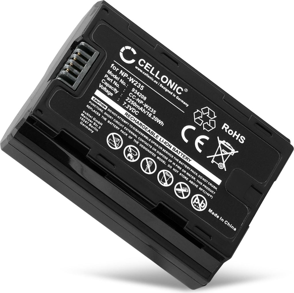 CELLONIC 1x Akku für Kamera Kompatibel mit FujiFilm GFX100S, GFX 50S II, Kompatibel mit Fuji FujiFilm X-T4, FujiFilm NP-W235 - (2250mAh, 7.2V)