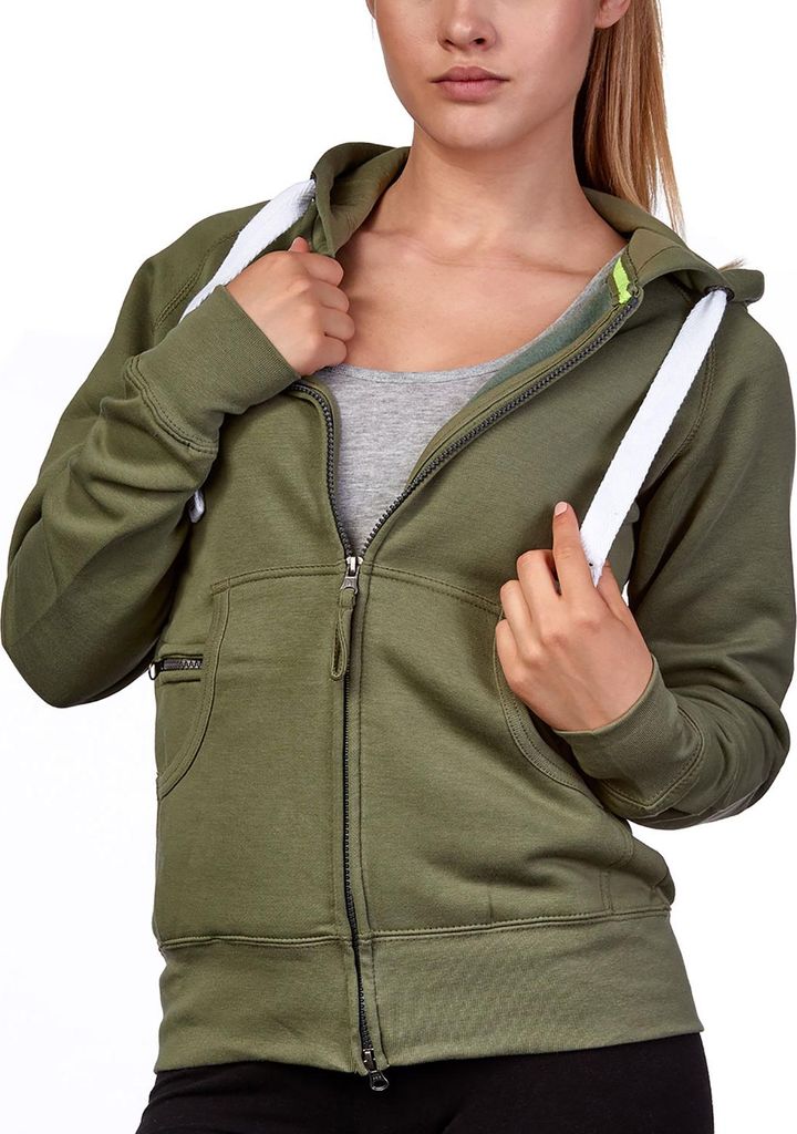 Mivaro Damen Sweatjacke mit Kapuze und Kängurutasche mit Reißverschlusstäschchen aus Baumwolle innen weich gefüttert Regular Fit Hoodie für Fr...