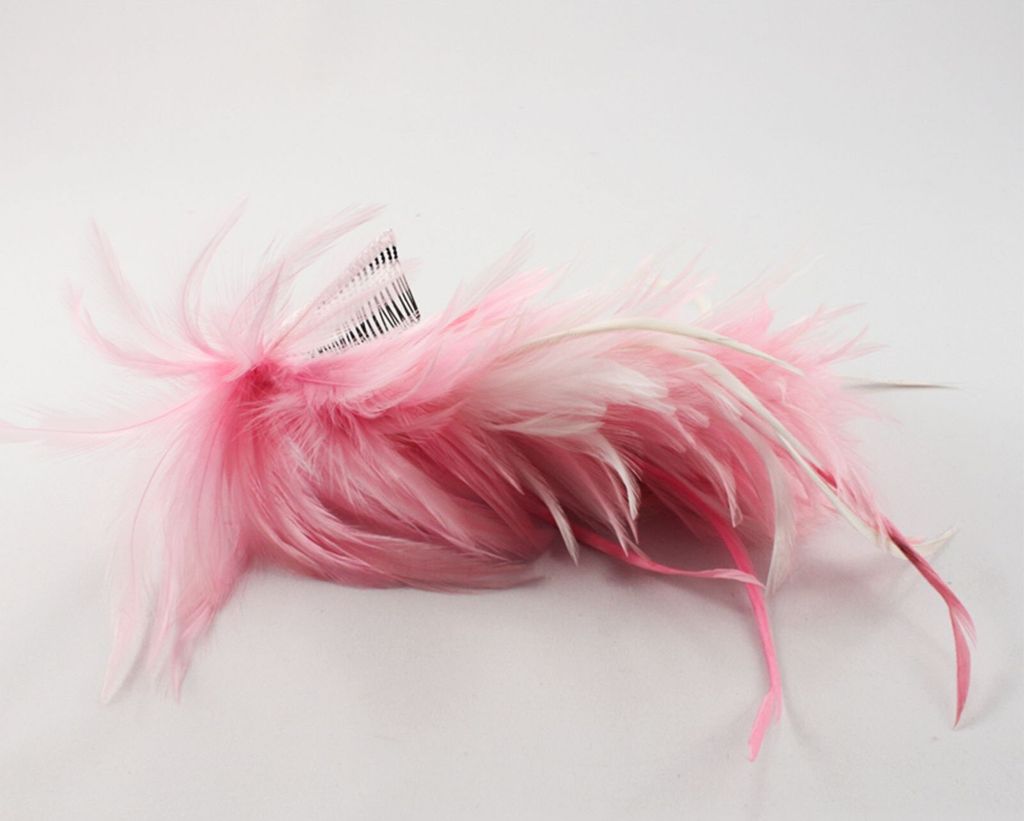 Haarkamm mit Feder 03 - rosa-weiß