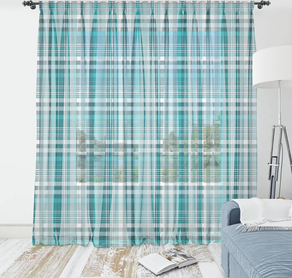 ABAKUHAUS Plaid da parete, Dolce tinta unita Classica linea incrociata Quadrati, Soggiorno Camera da letto Satinato setoso Tela da parete, 210 cm x 274 cm, Blu mare Verde acqua