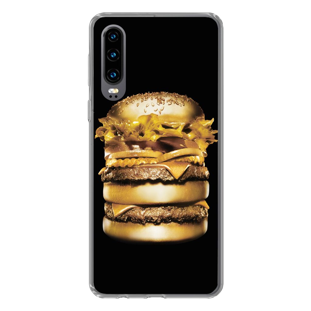 MuchoWow Handyhülle Schutzhülle Hülle für Huawei P30 Goldener Hamburger auf schwarzem Hintergrund. Silikon Softcase Handy Hülle - Kartenbesi...