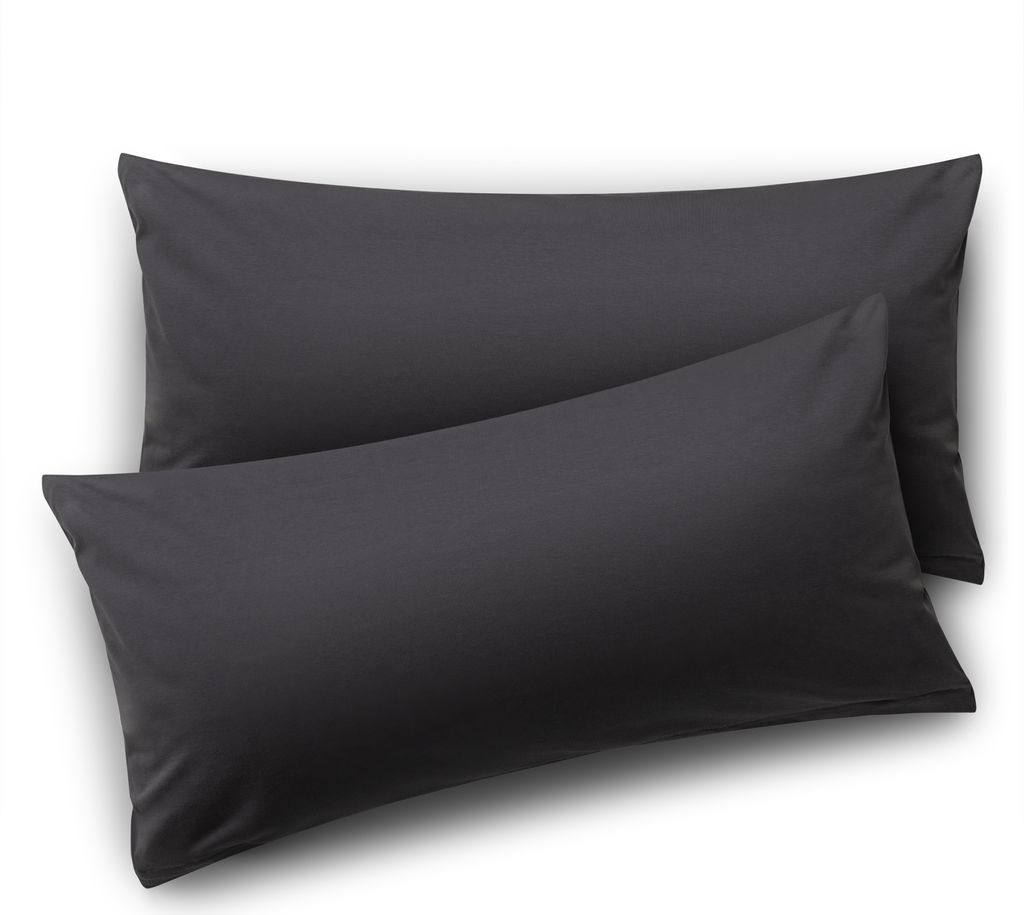 Blumtal Kissenbezug 40 x 80 cm (2er Set Kissenbezüge) - Anthrazit - 100% Baumwoll-Jersey mit Reißverschluss