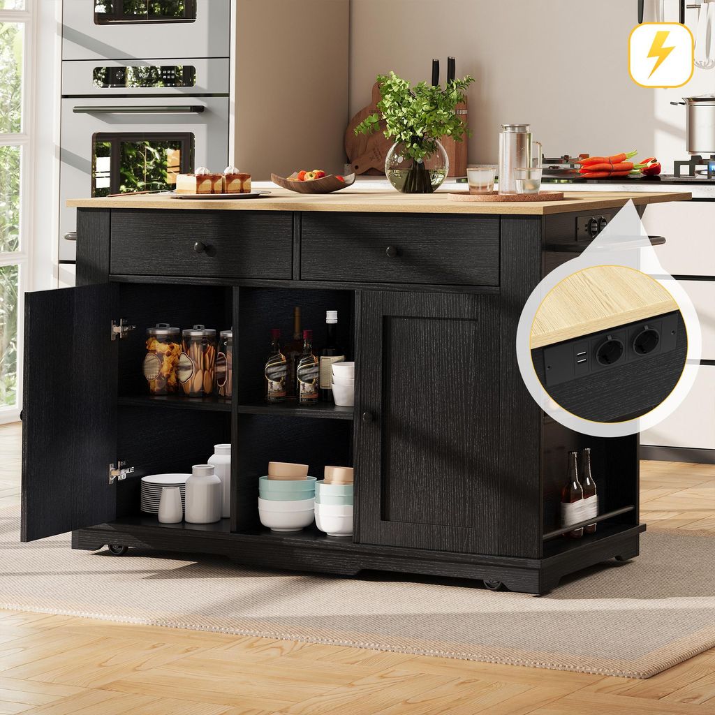 Kücheninsel, Küchenwagen mit Steckdosenleiste ausgestattet, Küchenschrank, Servierwagen mit arbeitsplatte, buffetschrank, Speisewagen mit Holzma...