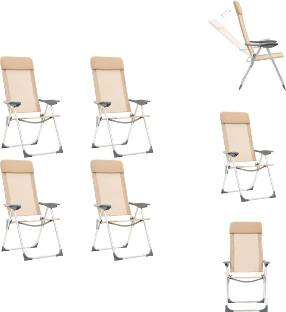 Chaises de camping pliantes en aluminium crème 4 pièces vidaXL - Lot