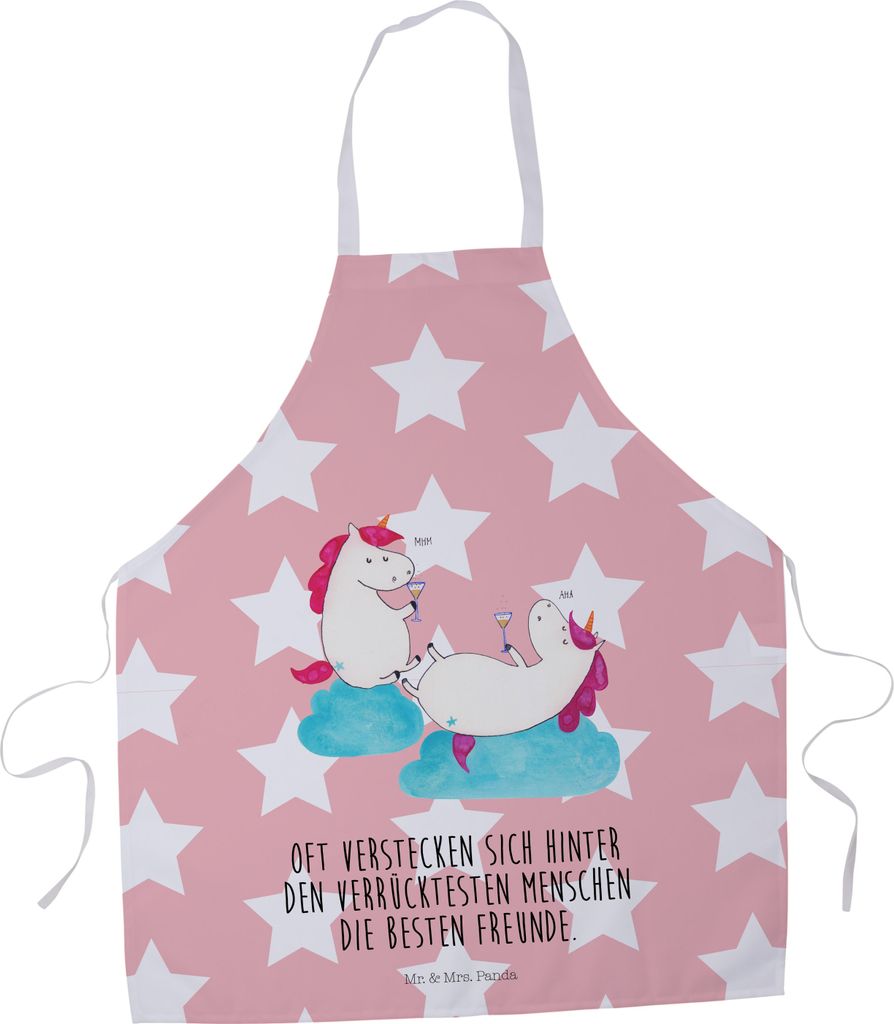 Mr. & Mrs. Panda Schürze Einhorn Sekt - Rot Pastell - Geschenk, Küchenschürze, Freundin, BFF, Servierschürze, Unicorn, Küchenzubehör, Kochsch...