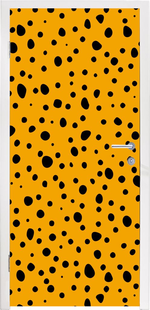 MuchoWow Türtapete Selbstklebende Türfolie Polka dots - Orange - Schwarz 90x205 cm Türposter Türaufkleber Klebefolie Türklebefolie - Türauf...