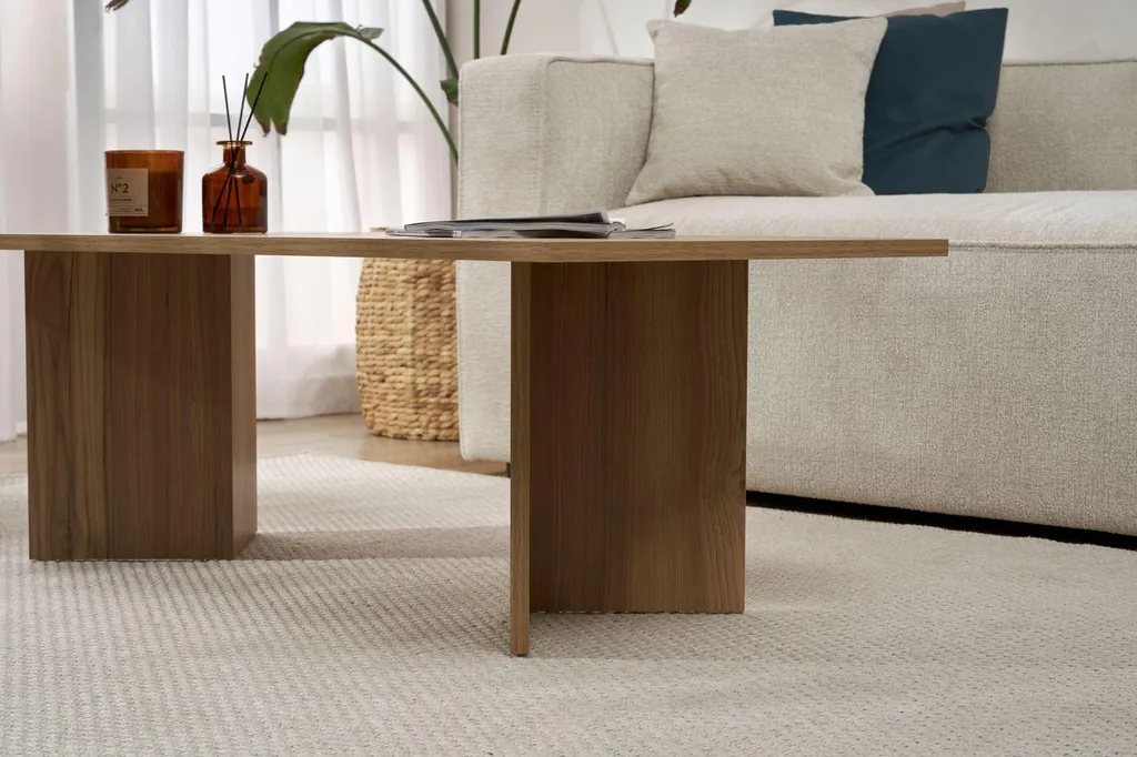 Table basse rectangulaire en chêne pour salon moderne, modèle Sabin 119cm