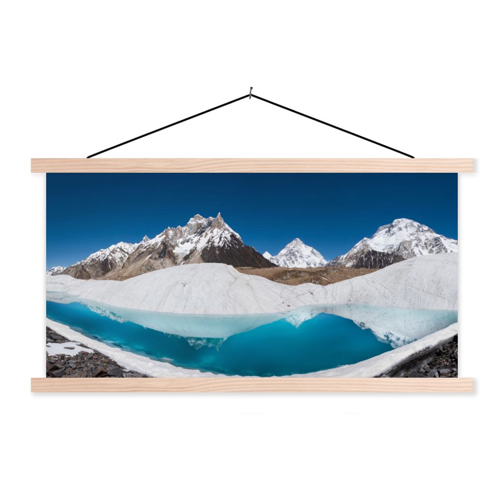MuchoWow Textilposter Bergsee am K2 Berg 60x30 cm mit holzfarbenen Rahmen - Dekoration