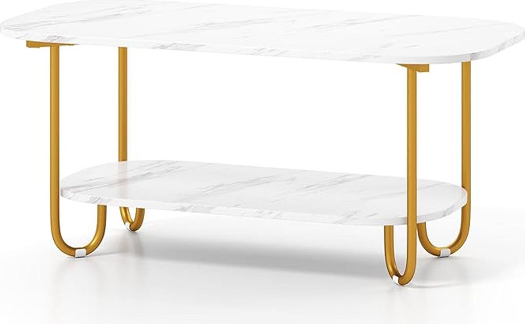 2-Etagen Couchtisch, Moderner Beistelltisch mit Marmoroptik Produktbild 