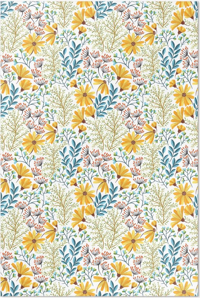 Blühende Wiese floristisches Muster – Vinylteppich – 140x210 cm – Indoor Teppich – Flur – Pflegeleicht – Modern