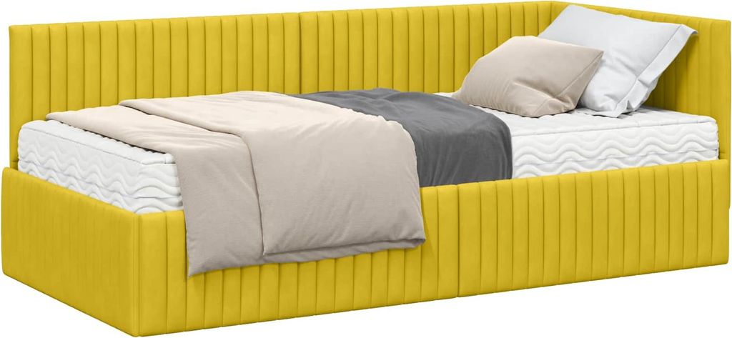 vidaXL Eckbettgestell mit Matratze mit Kopfteil 2 pcs Gelb Samt