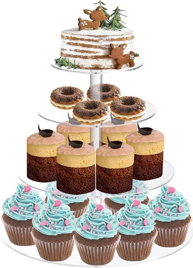 Support à cupcakes transparent 4 niveaux en plexiglas de qualité