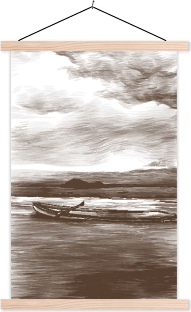 MuchoWow Textilposter Boot - Luft - Wasser 40x60 cm mit holzfarbenen Rahmen - Poster