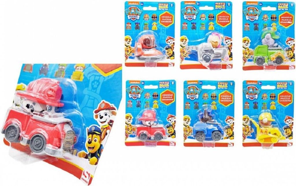 PAW Patrol Radiergummi Spielzeugautos Set mit 3 zufälligen Fahrzeugen für Kinder