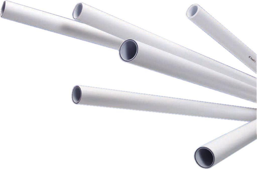 Several white pipes are arranged in a fanned-out pattern against a white background.