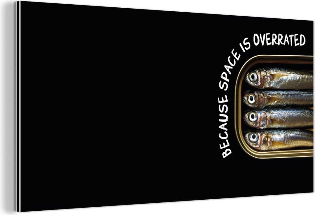 MuchoWow Wanddekoration Metall Metallbild Wandkunst 80x40 cm Sardinen - Text - Fisch - Konserven MuchoWow Aluminium Gemälde - Wanddekoration - Alu...