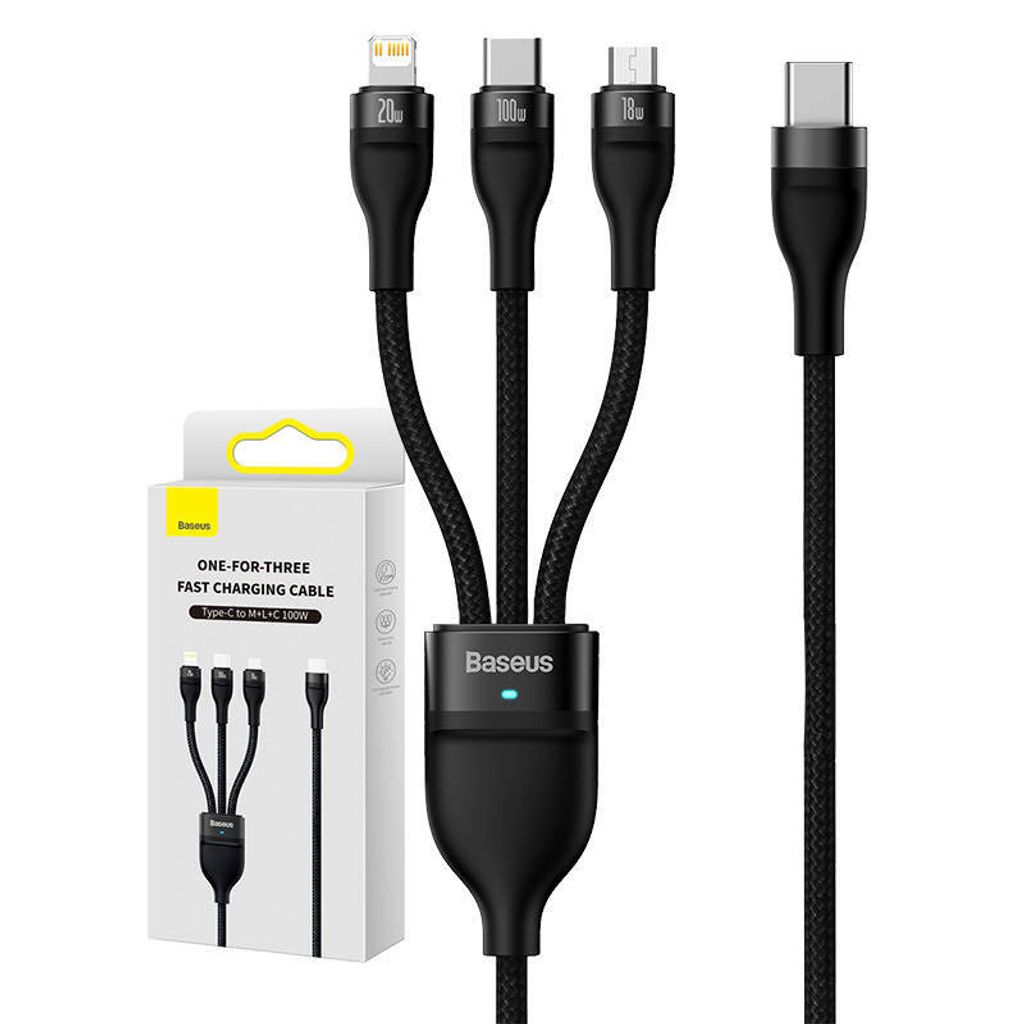Baseus Flash Series 2, 3in1 USB-C Kabel, USB-C / Lightning / Micro, 100W, 1,5m, schwarz