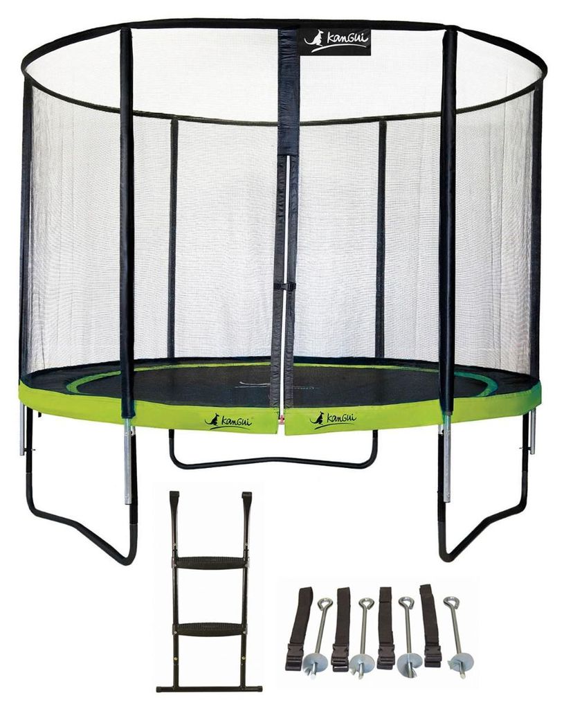 KANGUI - Trampolin Ø 300cm + Sicherheitsnetz + Leiter + Verankerungsset - PUNCHI 300 Grün
