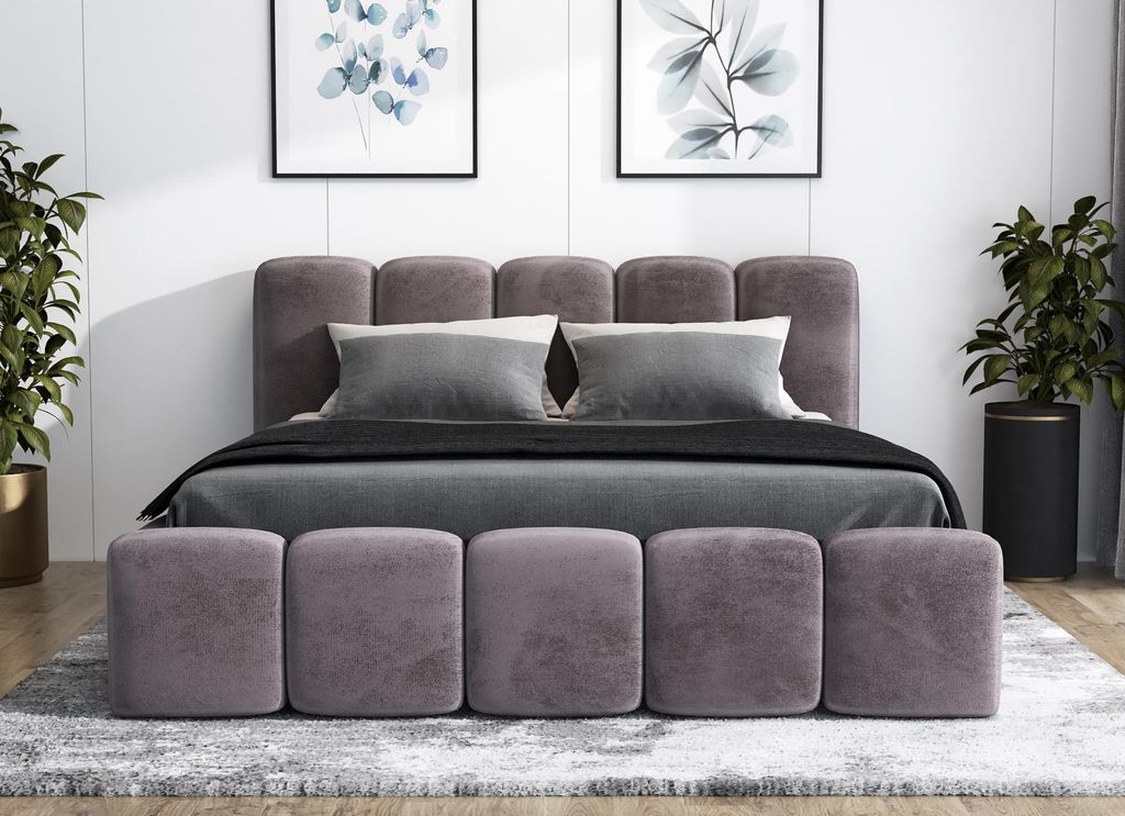 Polsterbett SONIC-OM mit Bettkasten und Metallgestell 180 x 200 cm. Modernes Doppelbett mit Stauraum, ohne Matratze. Farbe: Grau