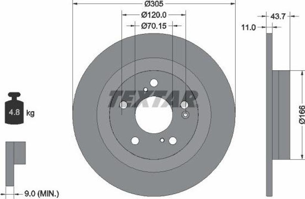 2x TEXTAR Bremsscheibe 92308403 für HONDA CIVIC X Schrägheck (FC_ FK) 43 7mm