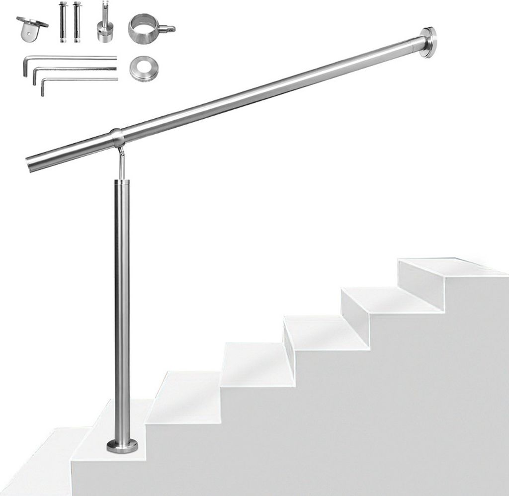 Jiubiaz Treppengeländer Geländer 100cm ohne Querstäbe mit Wandhandlauf, rostfreier Edelstahl mit Wandhalter