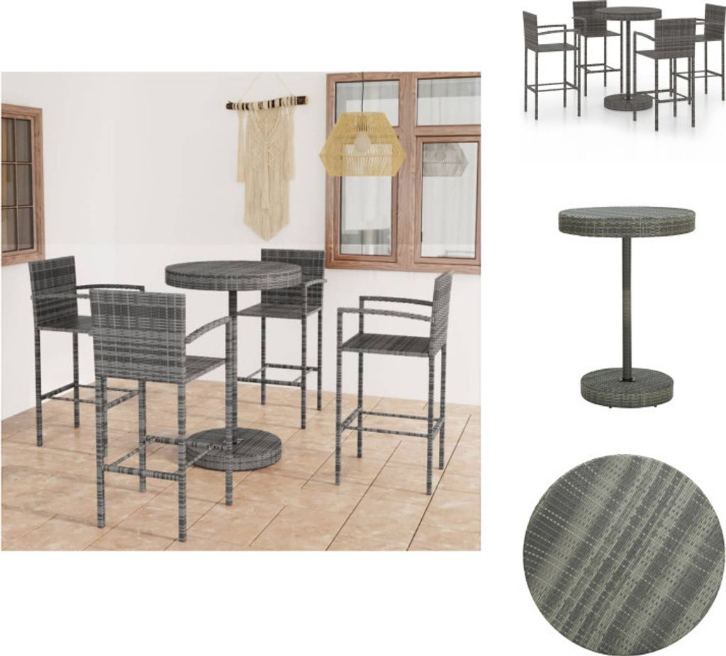 vidaXL 5-tlg. Gartenbar-Set Poly Rattan Grau - Gartenmöbel-Sets