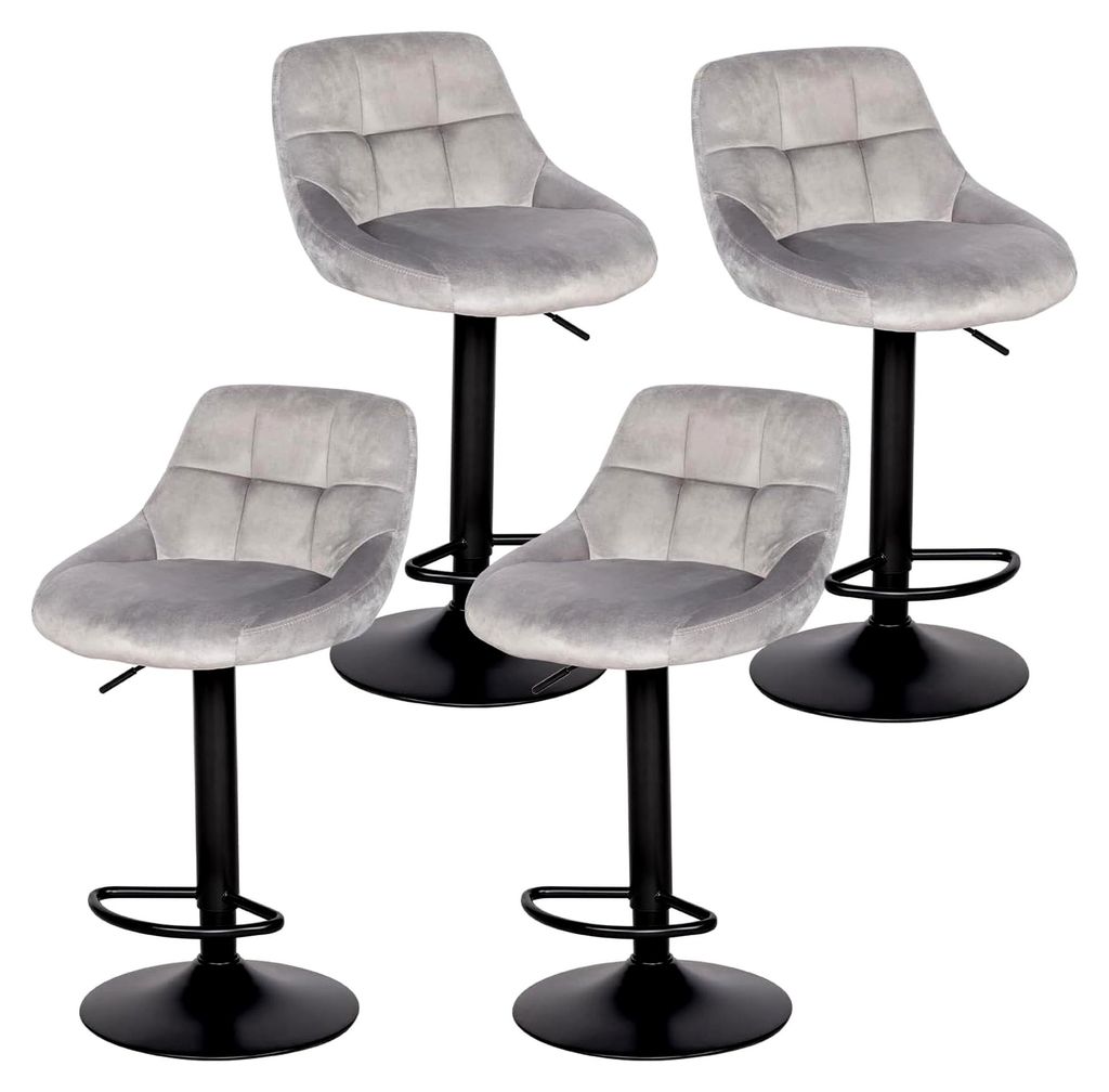 Barhocker 4er Set, Höhenverstellbare Barhocker mit Lehne und Fußstütze, 360° drehbar, Moderner Küchenhocker aus Samt für Küche, Homebar und ...