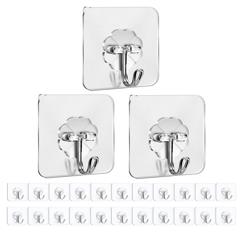 Selbstklebende Haken, 25er-Pack strapazierfähige selbstklebende Wandhaken, max. 10 kg/22 lb, nagelfreie klebrige Haken, für Badezimmer, Küche, H...