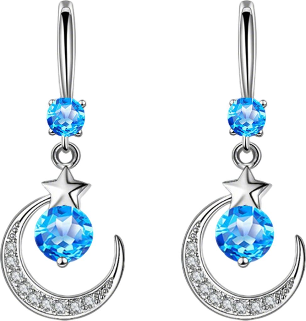 1 Paar Damen-Hakenohrringe in Mond- und Sternform mit Strasssteinen, Hängeohrringe aus polierter Legierung, Ohrschmuck für Abschlussball, Party, ...